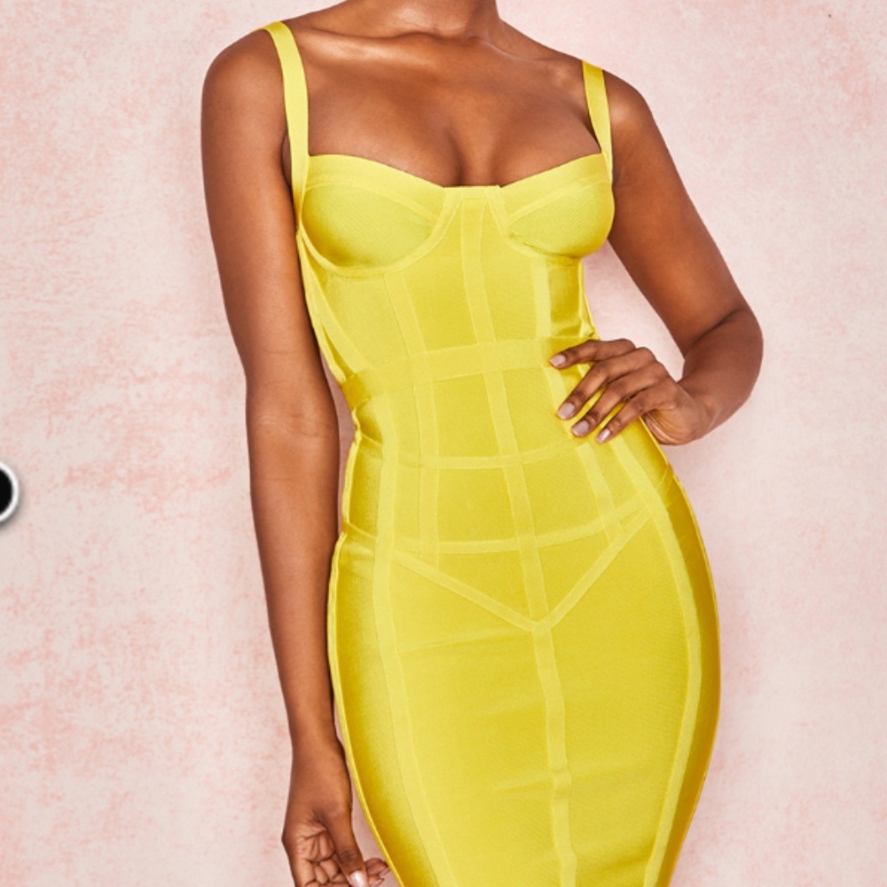 HOUSE OF CB LEMON CORSET BANDAGE DRESS